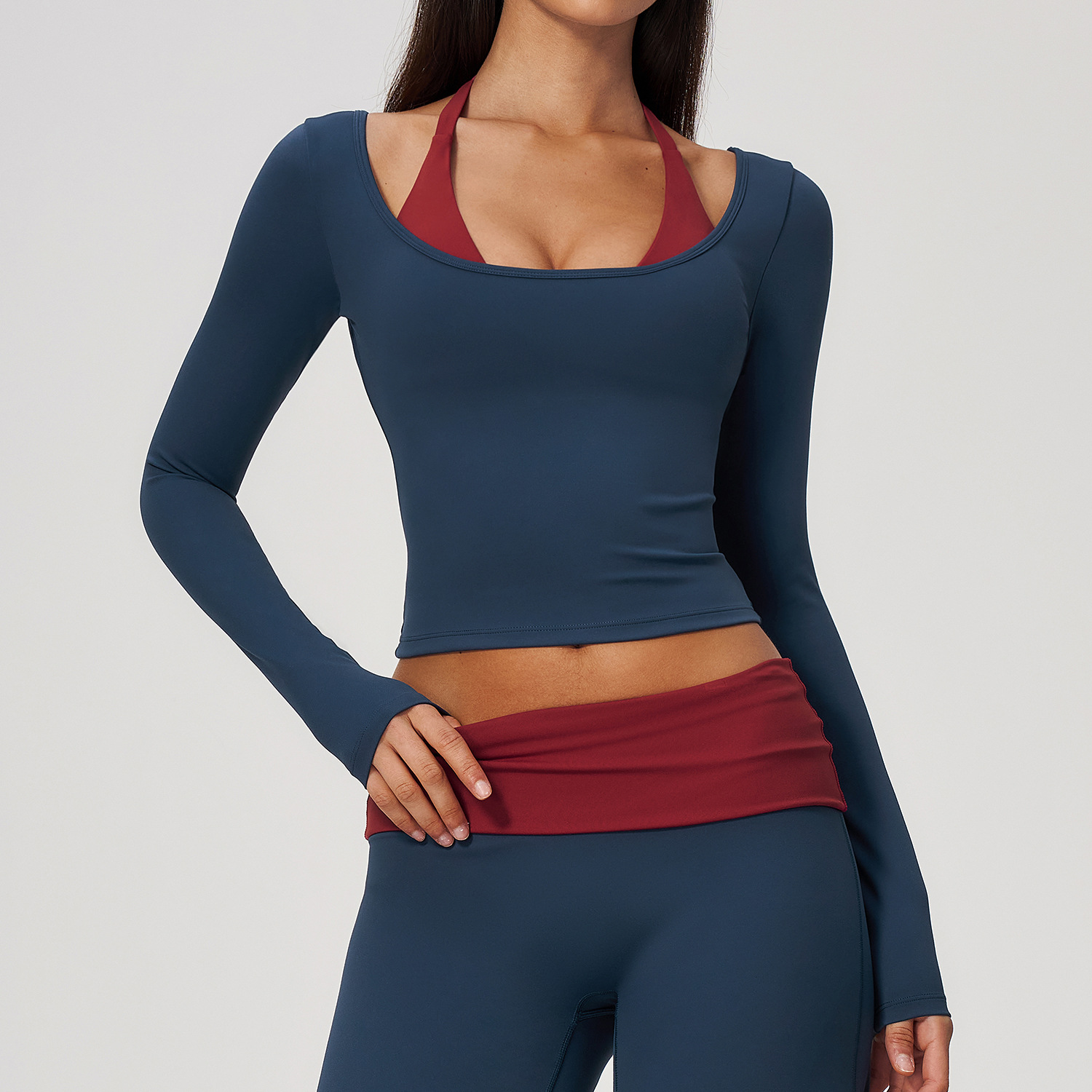 Crop Top Crochet - Топ для йоги с эффектом двухслойности,
